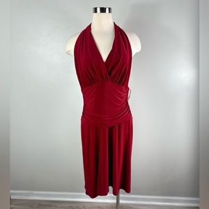 Nine West Red Sleeve Ruched Casual v-neck Dress Size 12 NWT
